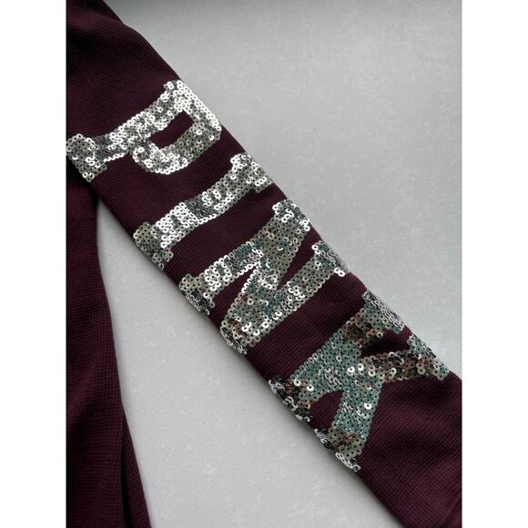 VS PINK Bling Thermal Naughty New Nice One Piece Pajama Size Small Butt Flap - Picture 9 of 10